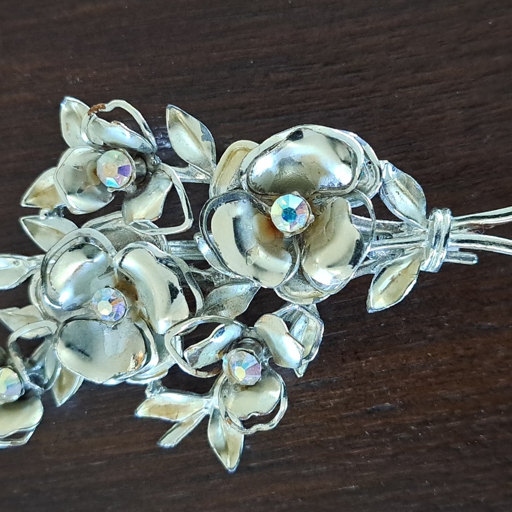 Coro Chunky Statement Silvertone Rhinestone Brooc… - image 8